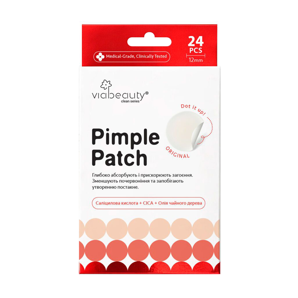 Гідроколоїдні патчі для обличчя VIA BEAUTY Pimple Patch проти недоліків шкіри, 24 шт